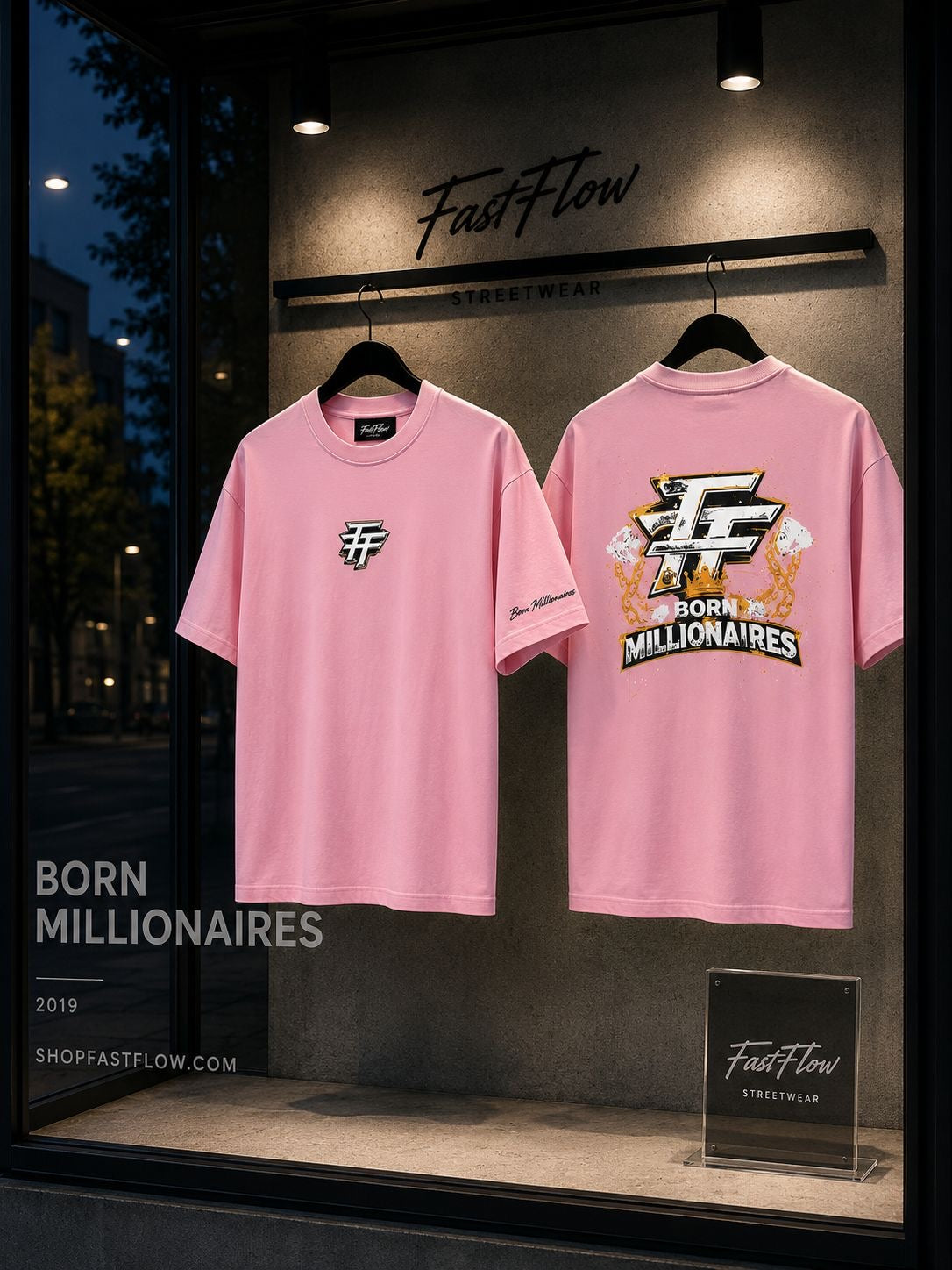 BORN MILLIONAIRES OVERSIZED  PINK TEE