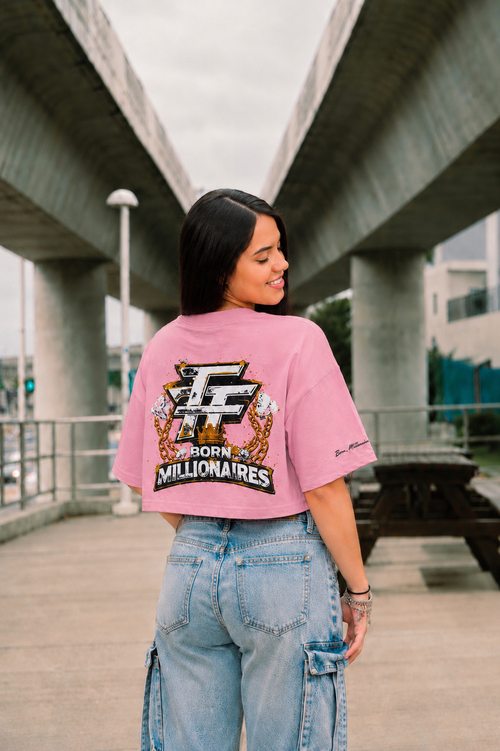 BORN MILLIONAIRES CROP TOP  PINK TEE