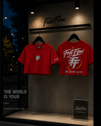 THE WORLD IS YOURS CROP TOP RED TEE