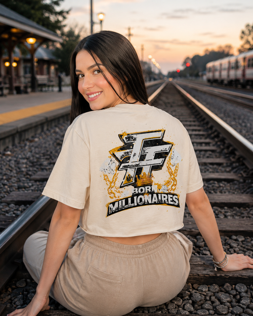 BORN MILLIONAIRES CROP TOP  LIGHT BEIGE TEE