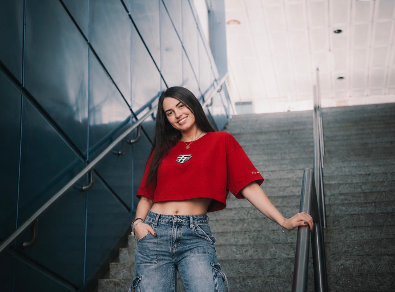 THE WORLD IS YOURS CROP TOP RED TEE
