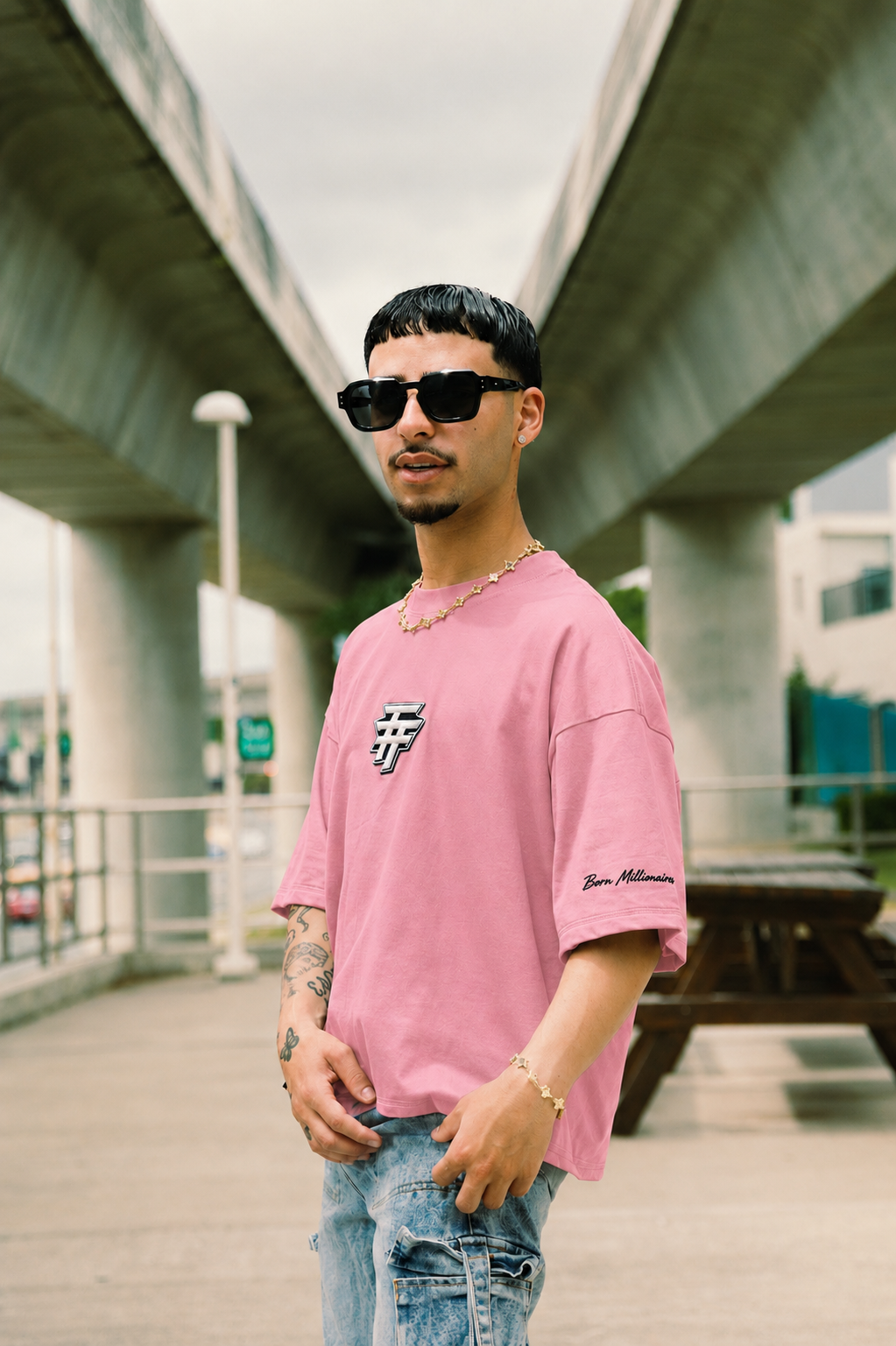 BORN MILLIONAIRES OVERSIZED  PINK TEE