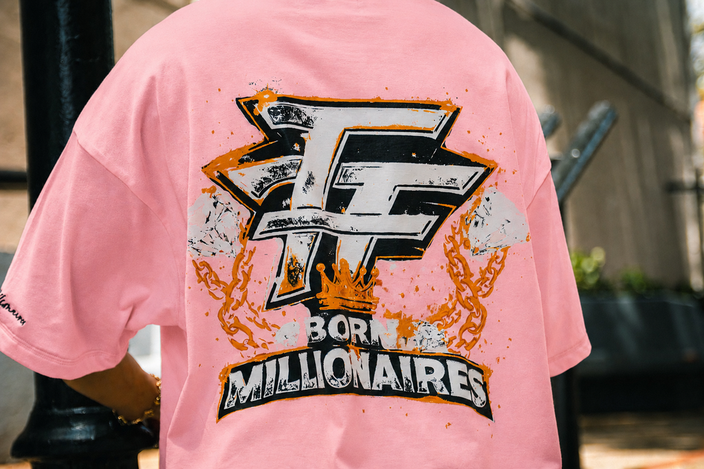 BORN MILLIONAIRES OVERSIZED  PINK TEE