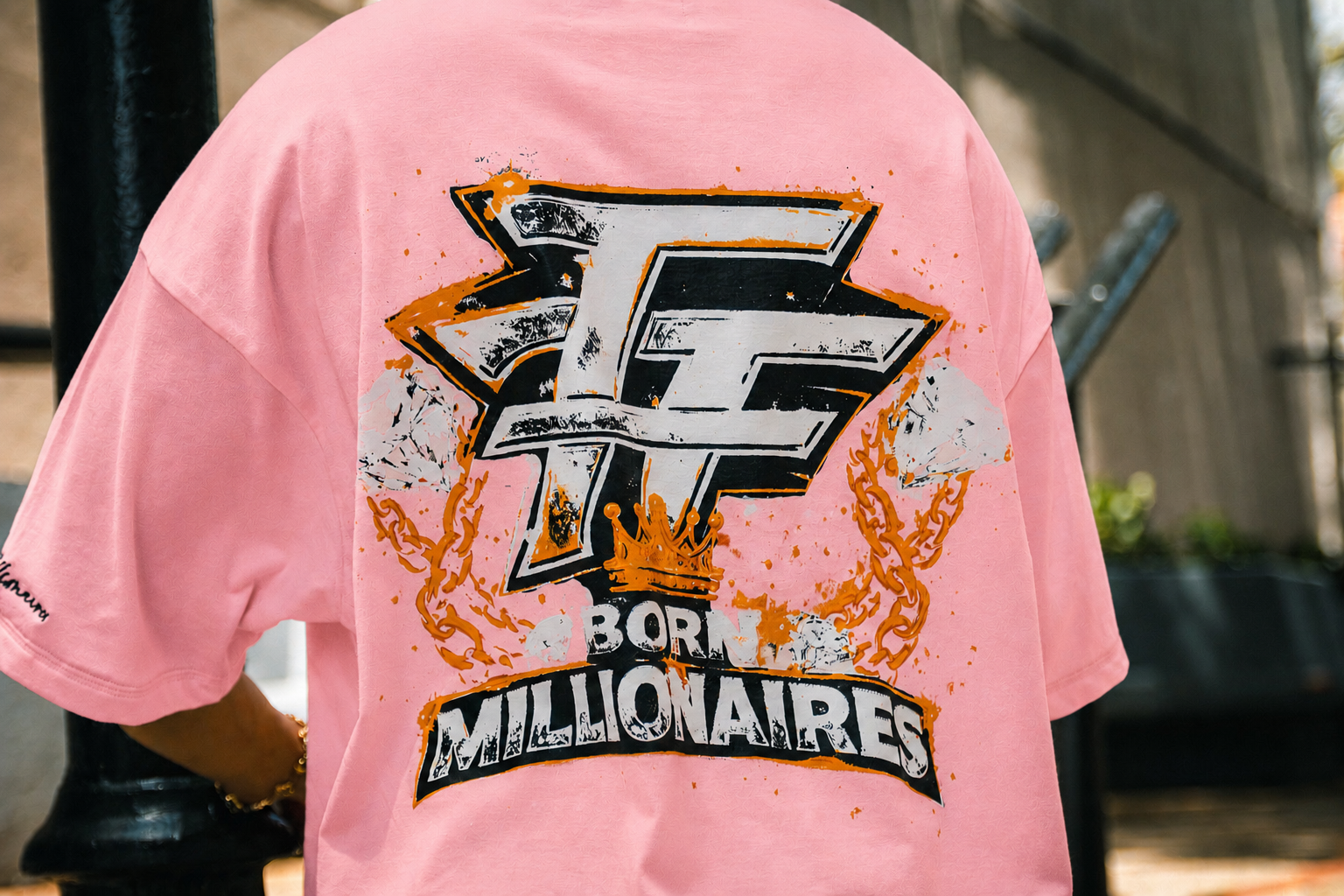 BORN MILLIONAIRES OVERSIZED  PINK TEE